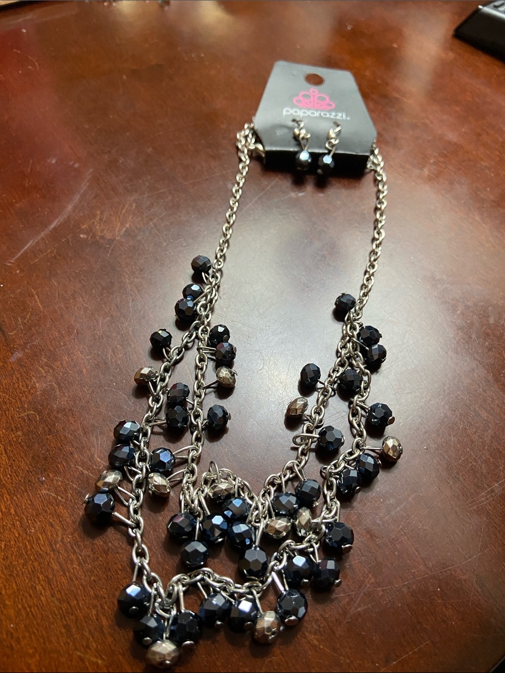 paparazzi Black Faceted Bead Layered Necklace with Silver Accents